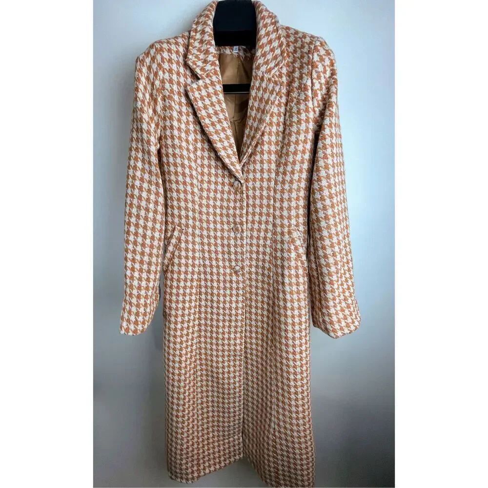Orange Houndstooth Coat Jacket - Picture 4 of 7